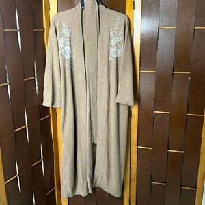 Johnny Was cashmere embroidered kimono style cardigan.